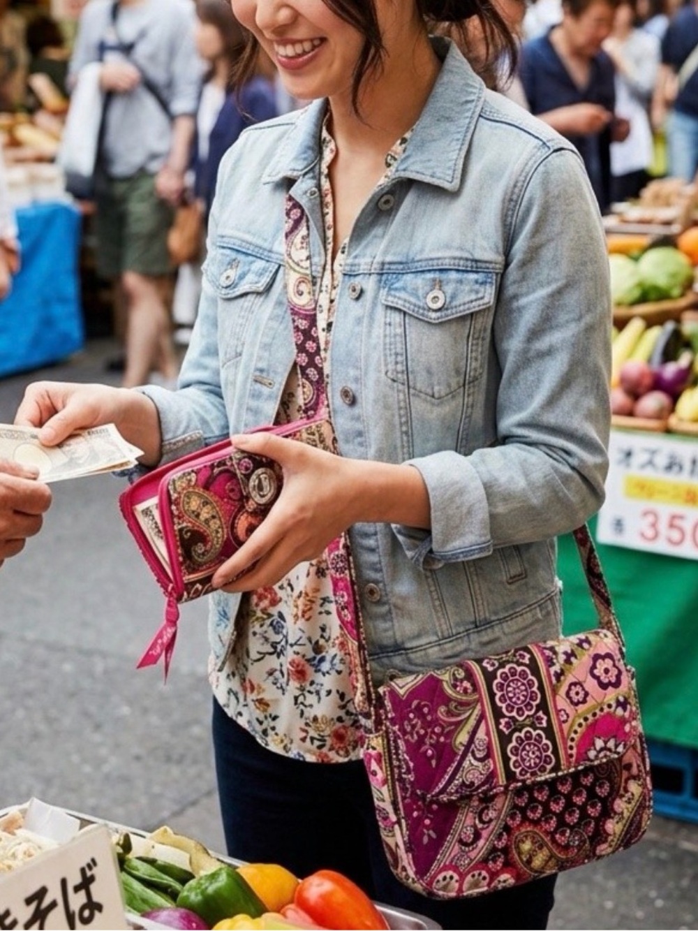Vera Bradley Pink Multi Paisley Quilted Crossbody with Matching Wallet